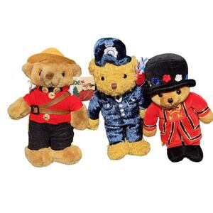 VTG Set Of 3 Plush Stuffed Bears Canadian Soldier London Keystone Simply Soft